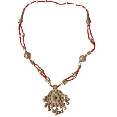 113.9gr!Historic Maria Theresa Silver Coral Coin Necklace Middle Eastern
