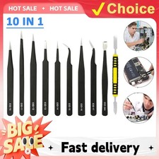 10pc ESD Tweezers Precision Set Stainless Steel For Electronics  Jewelry Repair