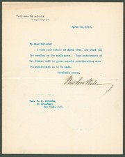 Woodrow Wilson Signed 7x8.8 1913 Letter On White House Letterhead BAS #AB14536