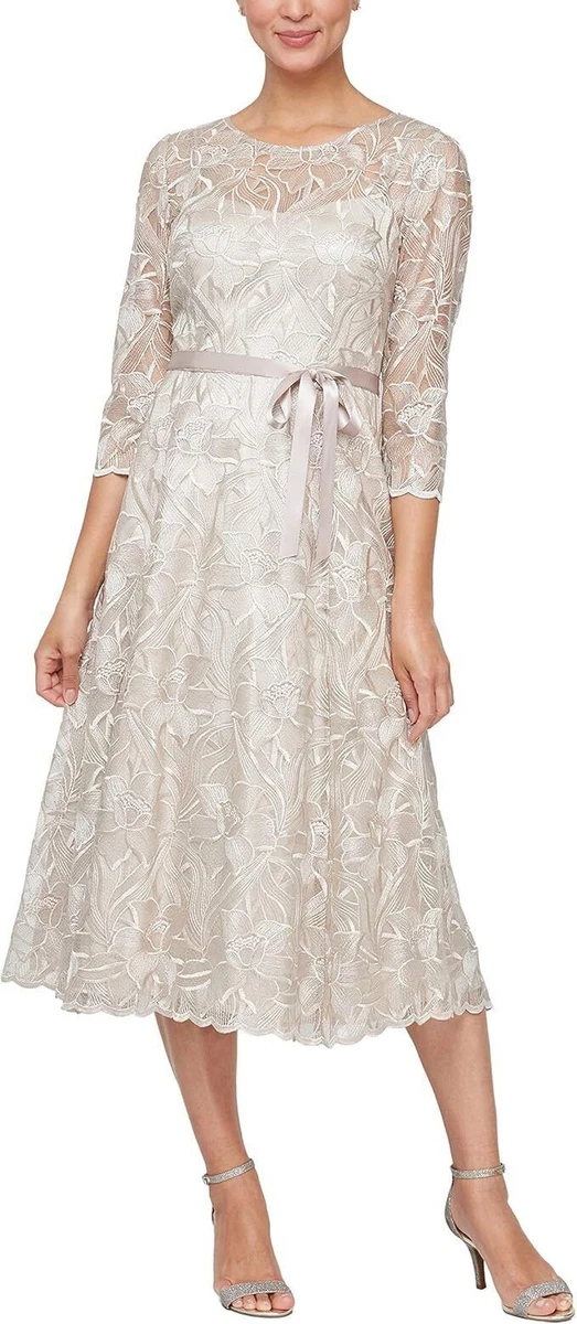 alex evening dresses petite Alex Evenings Petite Kelsey Embroidered Godet Detail Dress PINE / 8P