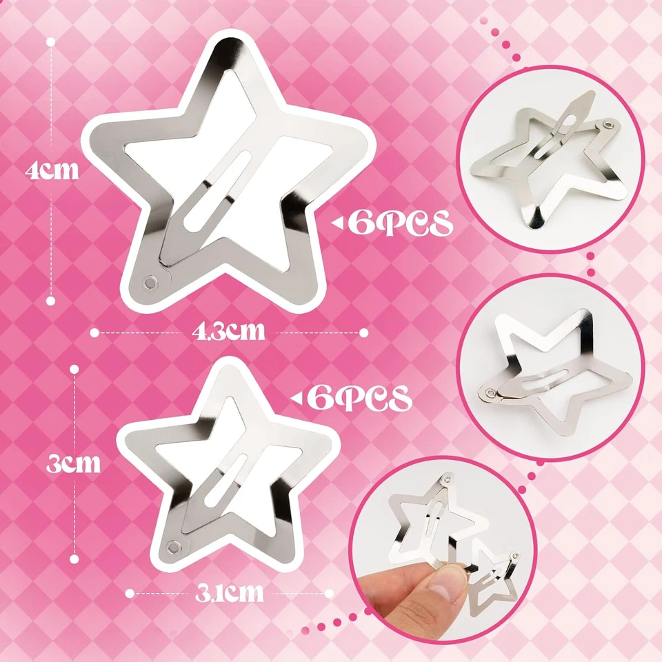 12Pcs Fermagli per Capelli Stella Argento Mollette per Capelli Stella Clip per C - Immagine 2 di 4