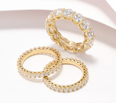 Diamonique x Jennifer Miller S/3 runde Eternity 14K vergoldet Ringe, Größe 6