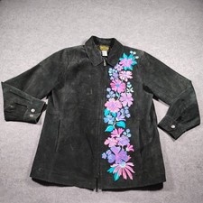 Bob Mackie Wearable Art Women's Black Embroidered Floral Suede Jacket Size M