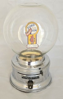Vintage Penny Ford Chickle Gum Machine with Glass Globe 