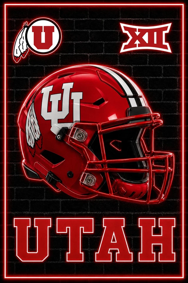 12x8in Metal Sign Football Helmet Utah Utes Big 12 Wall Decor 12x8in Metal Sign - Image 1 of 1