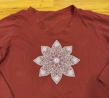 Women's Life is Good L/S Crusher Tee Shirt- Maroon Mandala Flower sz XXXL/3XL