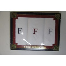 Sears Set 3 Mens Handkerchiefs White Cotton Embroidered "F" Monogram New Vintage