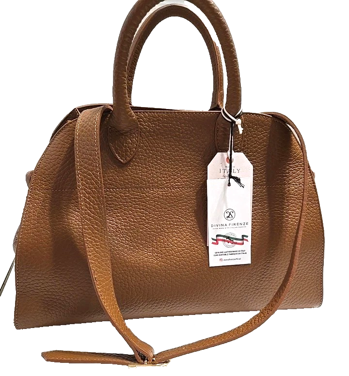 【極美品】Italian Emboss Leather Bag 定価71500円 Divina Firenze Italian Leather Brown Satchel Handbag Crossbody