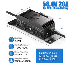 20A 58.4V Lithium Battery Charger for 48V LiFePO4 Lithium Battery Rapid Charging