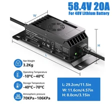 20A 58.4V Lithium Battery Charger for 48V LiFePO4 Lithium Battery Rapid Charging