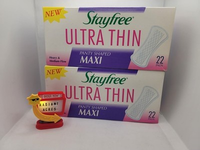 Vintage 1992 Stayfree Ultra Thin Maxi Pads TWO 22  Count NEW Sealed Packages NOS