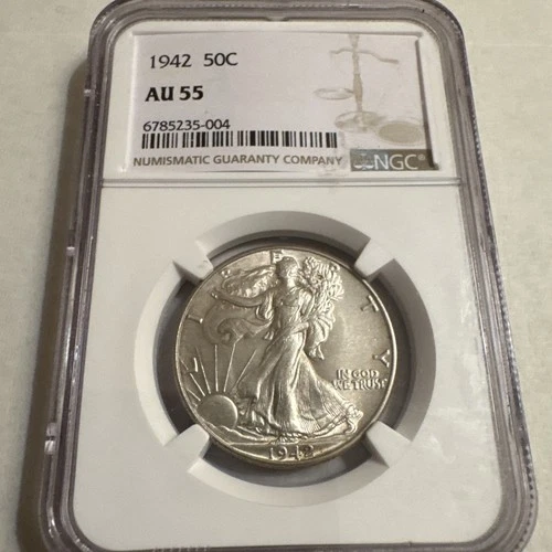 1942 50C Walking Liberty Half Dollar Professionally Graded AU 55 A Favorite Half