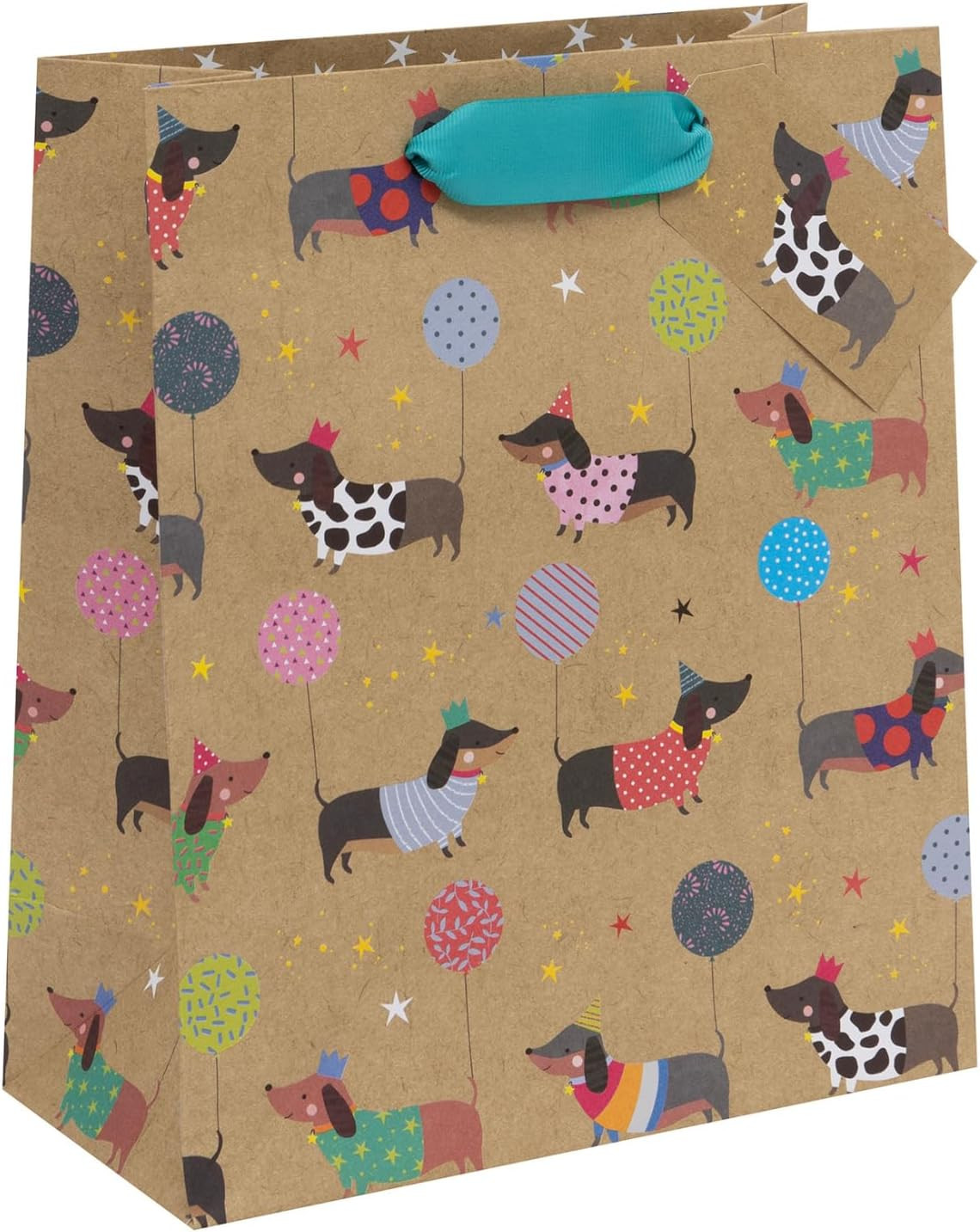 Medium Happy Birthday Gift Bag Sausage Dog Kraft, 25.3 X 21.5 X 10.2 Mm, Multi-C