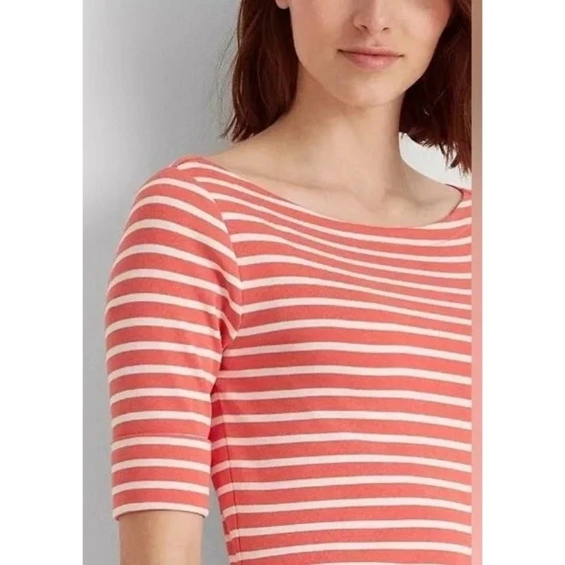 Vestido midi a rayas naranja blanco Lauren Ralph Lauren talla: M Foto 2 de 4