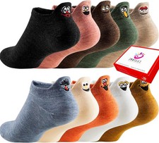 Women Cute Socks 10 Pairs Cotton Kawaii Embroidered Funny Low Cut Ankle Socks fo