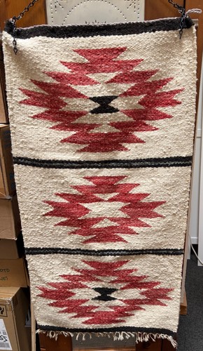 Vintage Old Gallup-Style Throw Rug Navajo Wool 19”x39” Mid-Century