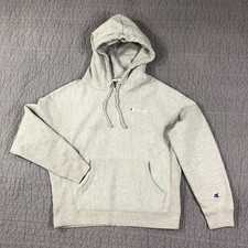 Vintage Champion Reverse Weave Hoodie Women Large Gray Script Logo Pullover Y2K