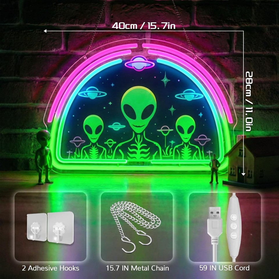 Alien Neon Sign,Neon Signs for Wall Decor,Space UFO LED Neon Light Wall ...