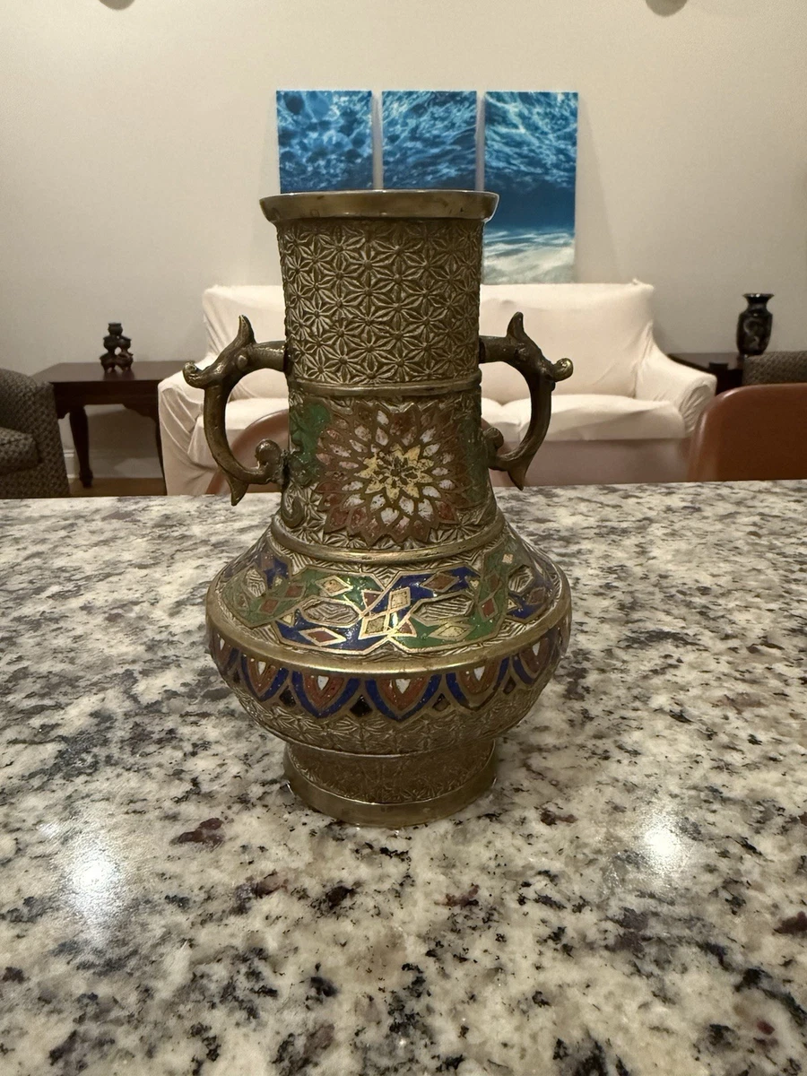 多色景泰蓝1850-1899 年日本花瓶| eBay