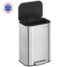 SONGMICS 13 Gallon Garbage Can Stainless Steel Soft Close Wide Pedal Silver