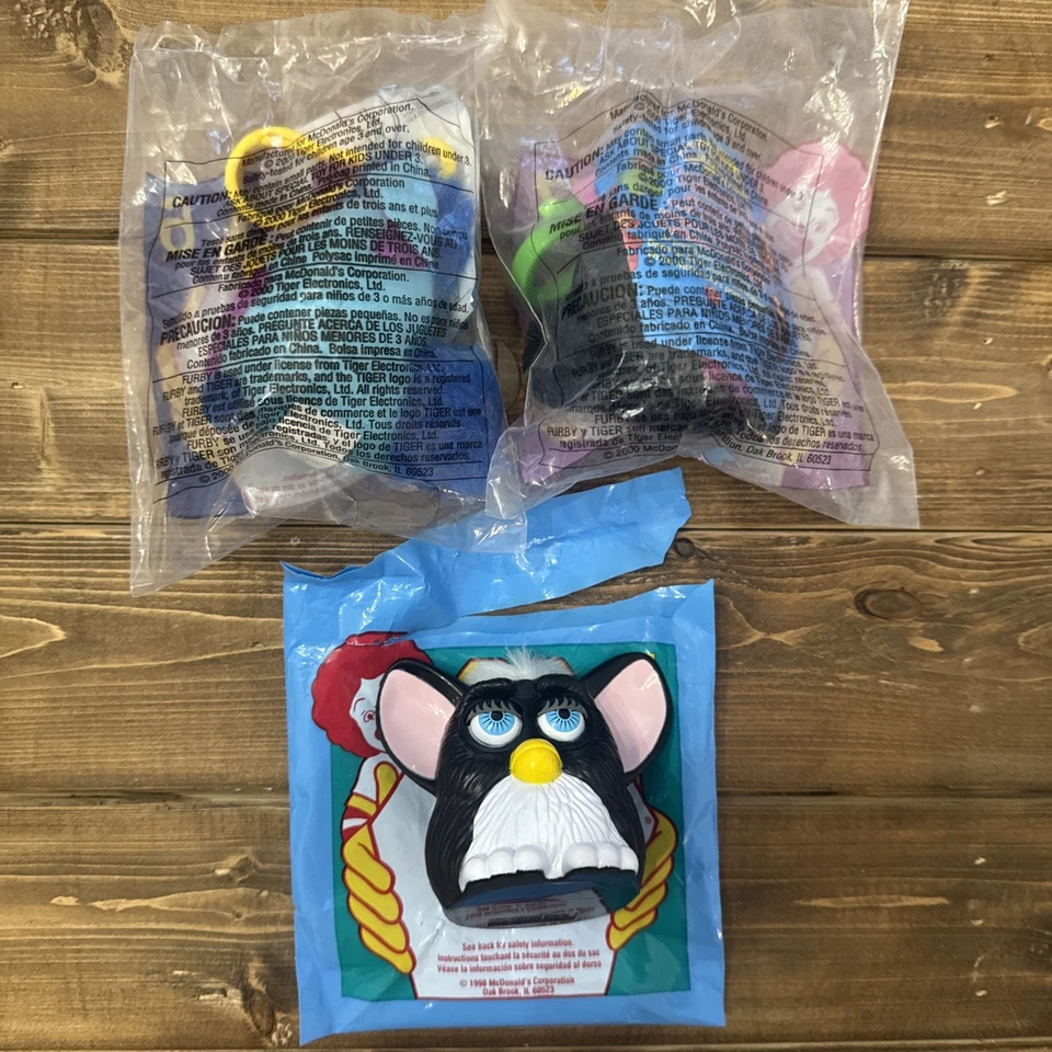 McDonald's Happy Meal 2000 lote de juguetes Furby #6, #7 sellado 1998 #1 abierto Foto 2 de 2
