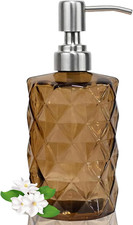 12Oz Brown Glass Soap Dispenser with Stainless Steel Pump, Refillable Kitchen Li