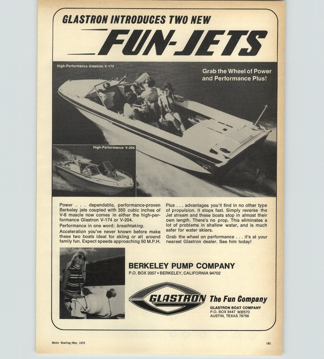 1970 PAPER AD Glastron High Performance Speed Motor Boat Fun Jets 