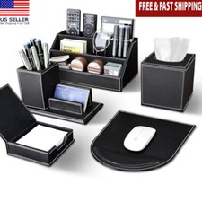 5PC PU Leather Desk Organizer Set Multifunction Storage Box Accessories Home New