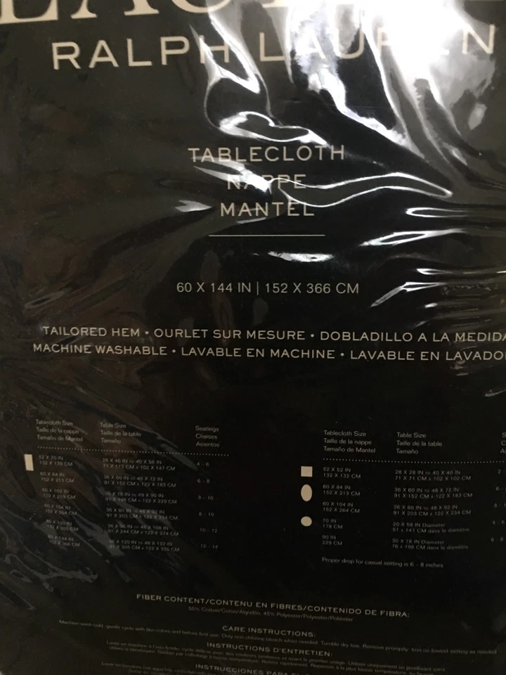 RALPH LAUREN CLARENDON ICE FLOW 60" X 144" Tablecloth  OBLONG bnip - Image 4 of 4