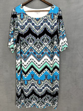 Sandra Dareen Shift Dress Womens 2X Blue Geometric Stretch Art To Wear Boho
