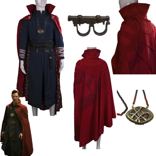 Doctor Strange Cloak Red Robe DR Strange Full Set Cosplay Costumes Necklace Ring