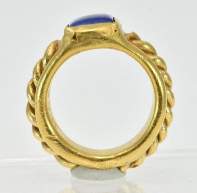 22k Solid Gold Handmade Rectangle Lapis Heavy Ring - image 11