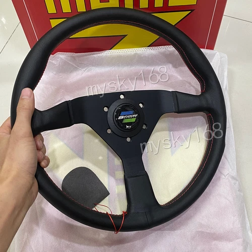14inch Leather Spoon Sports Car Racing Tuning Sport Steering Wheel Red Stitching - Picture 3 of 5