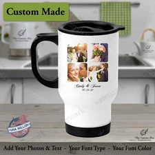 Personalized Photo Collage Travel Mug with Text - Cute Customized Tumbler Gift
