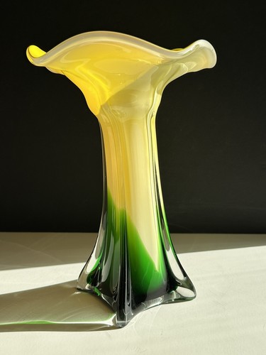 Vintage Hand Blown Art Glass Jack In The Pulpit Trumpet Vase Murano Style 10.5” - Picture 12 of 12