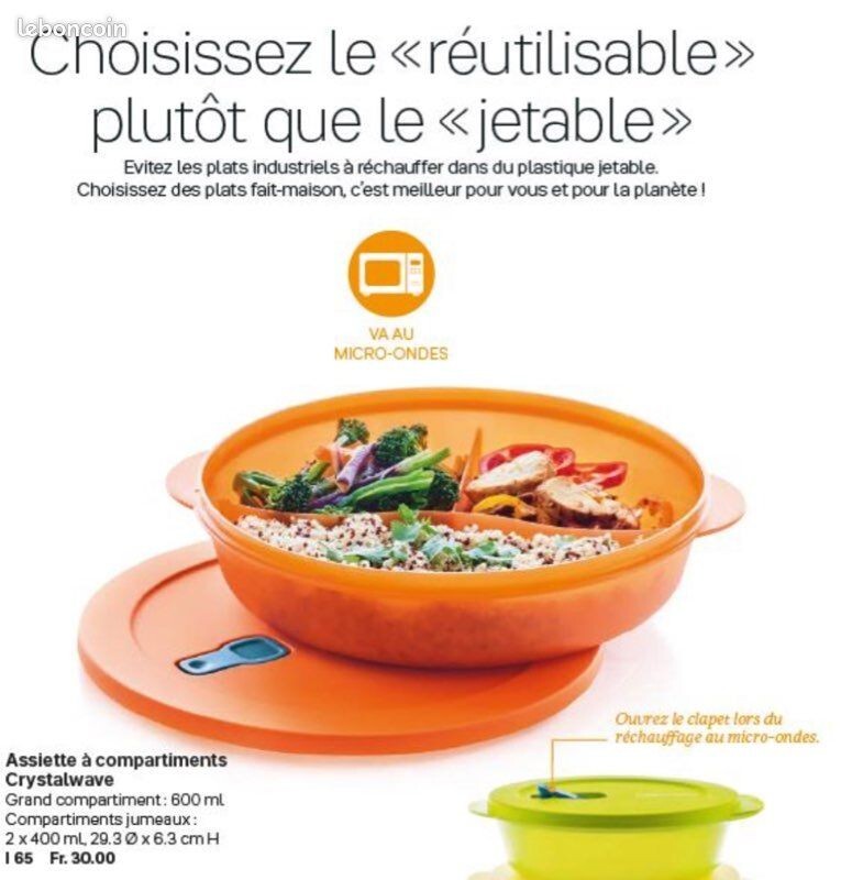 Assiette 3 compartiments Tupperware Crystalwave 1,9 L bleu pour micro-ondes - 4