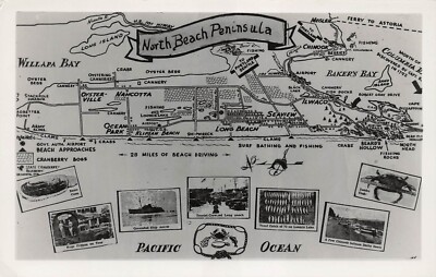 RPPC North Beach Peninsula Washington Nautical Ocean Map Photo Vtg Postcard H44