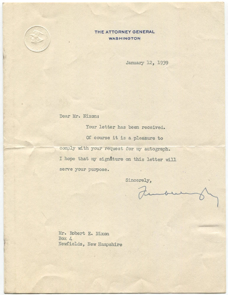 1939 US Attorney General Supreme Court Justice Frank Murphy Typed Letter Signed