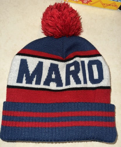 2017 Official Nintendo Super Mario Winter Beanie Hat W/Pom Pom Thick Patch Used - Picture 3 of 5