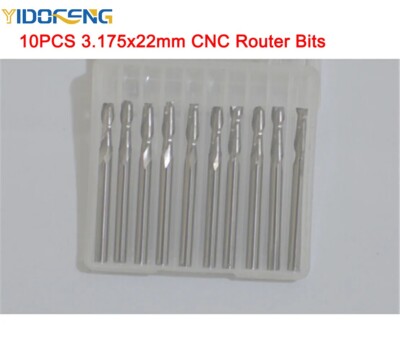 10PCS 3.175x22mm CNC Router Bits Solid Carbide Double Two Flute Spiral Cutter