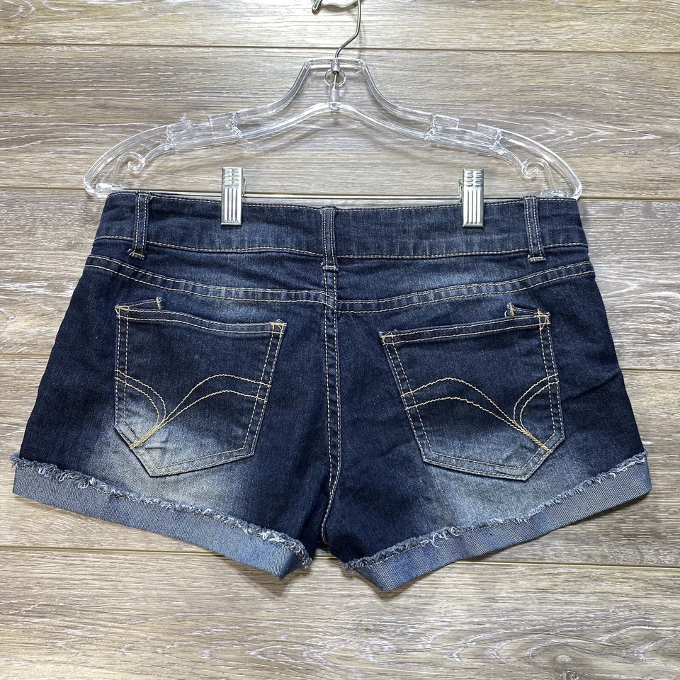 Bongo 短裤 9 码青少年蓝色牛仔袖口中腰口袋女式 — 第 2/4 张图片
