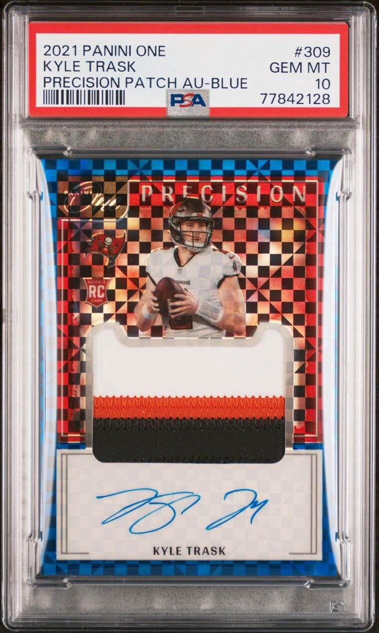 Kyle Trask Panini One #309 Precision Patch Autograph-Blue