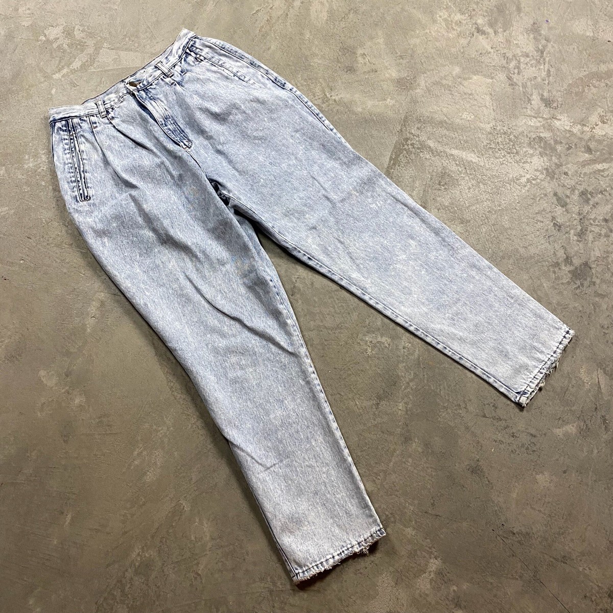 80s VTG ACID WASH PLEATED Jeans Size 14 Mom Loose Tapered