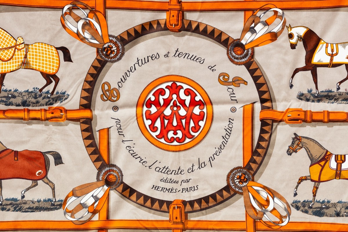 SALE 12/2(mon)までエルメス　Hermes cotton shawl Auth. Hermes Shawl Couvertures et Tenues de Jour 140cm Coton