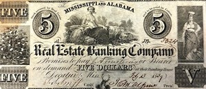 Five Dollars Mississippi and Alabama Banknotes 1839 - NT1016