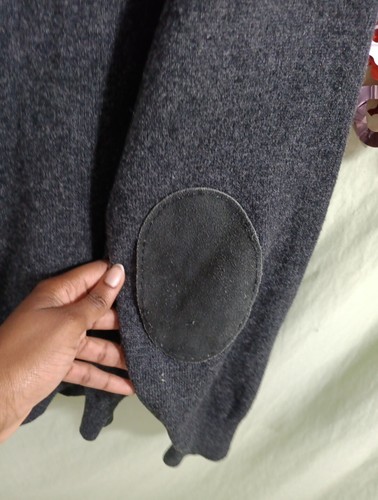 Vtg Saville Row Dark Gray Cardigan Mens Large Elbow Patches Lambswool Sweater - Picture 5 of 5