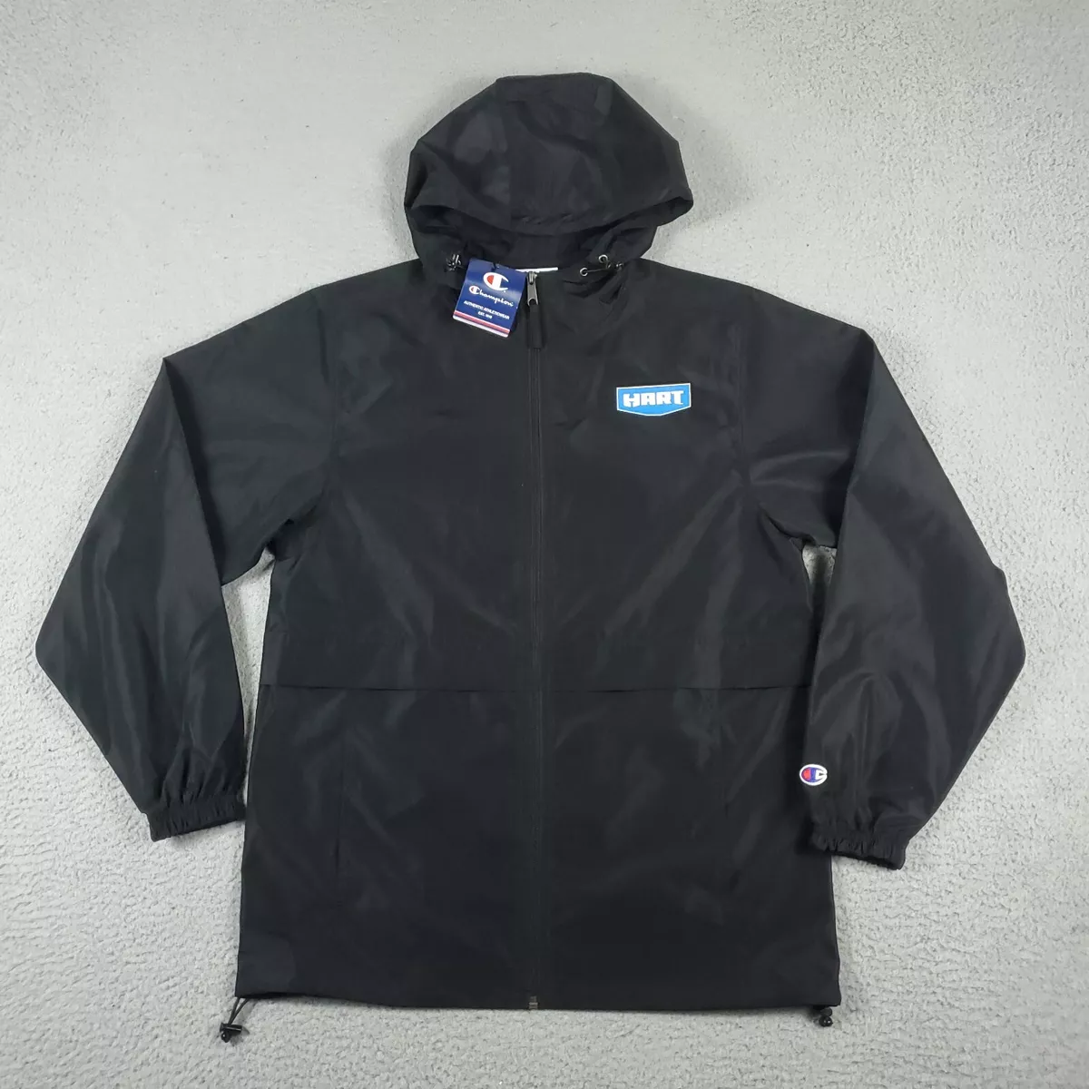 Champion Windbreaker Jacket Mens Small Black Full Zip Up Hoodie | eBay