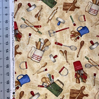 My Farmhouse Kitchen Cat Williams SSI Cotton Fabric 1/2 Yard (18 By 44 ) New