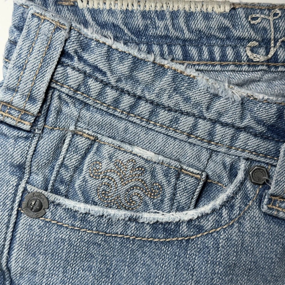 Pantalones cortos industriales de algodón para mujer de mezclilla desgastados talla 9 azules jeans 2"" Foto 4 de 4