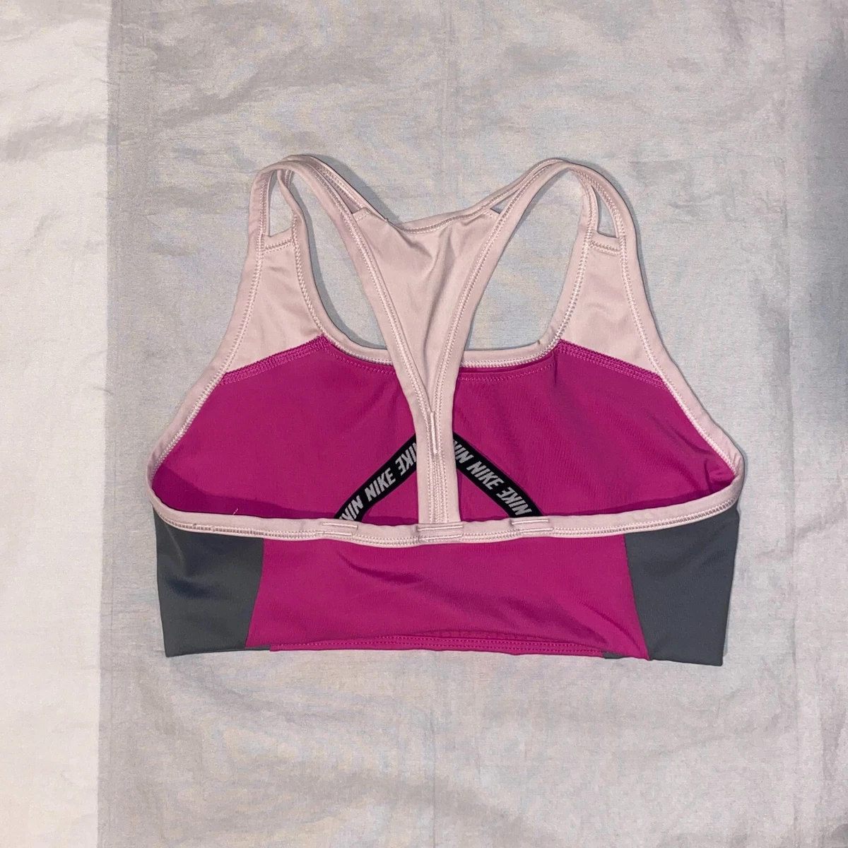 Nike DRI-FIT Swoosh Logo Pink & Grey Athletic Sports Bra Size - M